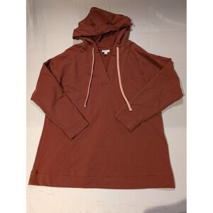 J Jill Fit Women 2XL Red V Neck Hooded Tunic Sweatshirt Pullover